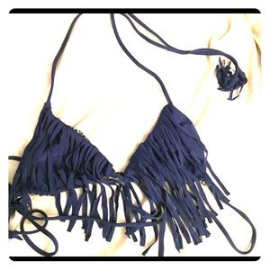 Acacia dark blue fringe top size large